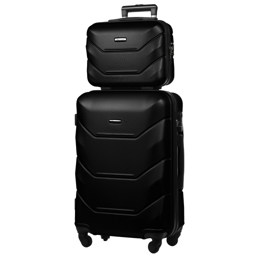 Reiseset Mittlerer Koffer + Kosmetikkoffer aus ABS (M+BC) Schwarz