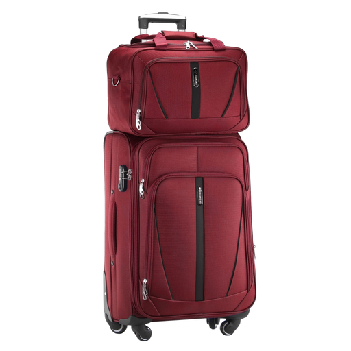 Dunkelroter Mittelgroẞer Weichschalenkoffer mit Reisetasche