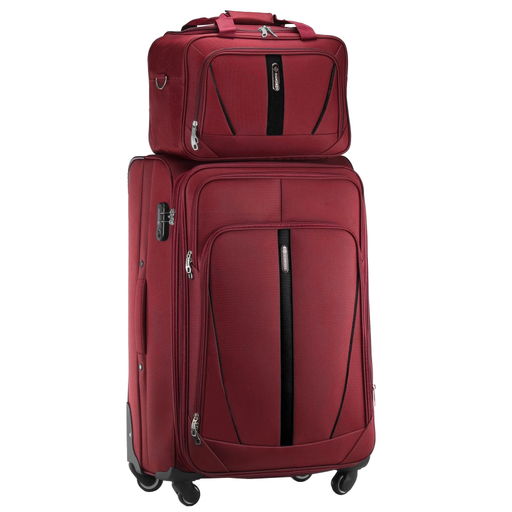 Dunkelroter Groẞer Weichschalenkoffer mit Reisetasche