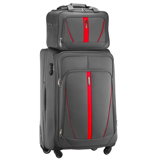 Grauer Groẞer Weichschalenkoffer mit Reisetasche