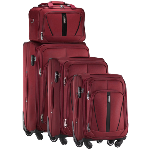 Dunkelrotes Kofferset mit Reisetasche