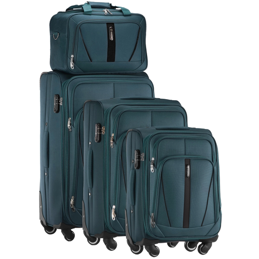 Grünes Kofferset mit Reisetasche