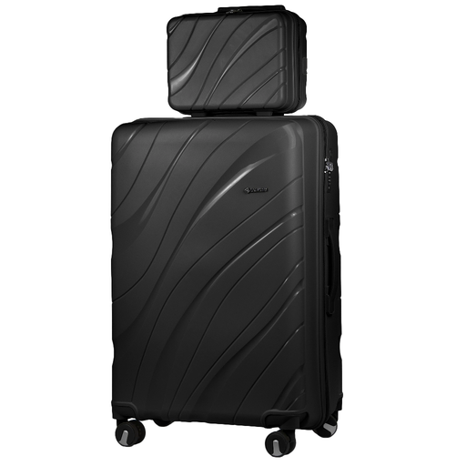 Set aus großem Koffer + Kosmetikkoffer aus Polypropylen (XL+BC) Schwarz