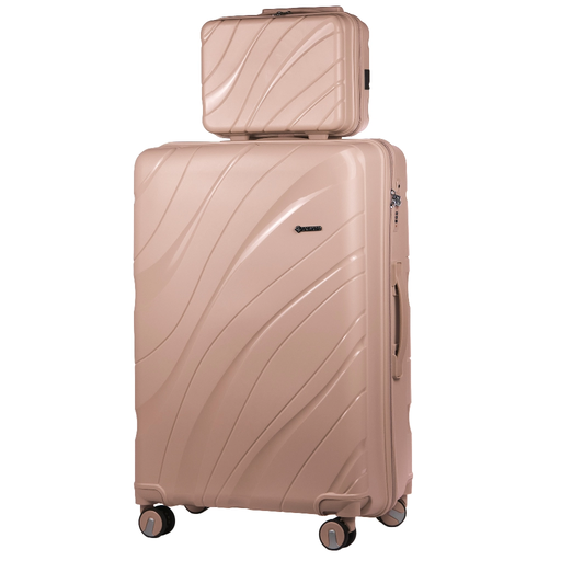 Set aus großem Koffer + Kosmetikkoffer aus Polypropylen (XL+BC) Rosa